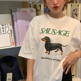 Korean Dog Sausage Graphic T Shirt Fashion Streetwear Women