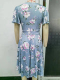 Women Evening Gown Sexy Casual V-neck Swing Printed Dress