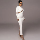 Women Dresses Winter Sexy Cutout Back Slit Long Sleeve Dress