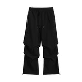 Men Sweatpants Pleated Casual Pants Wide-Leg Overalls Drawstring Jogger Pants