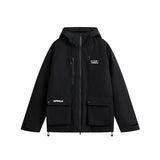 Unisex Winter Cotton Coat Winter Pocket Decoration Hooded down Jacket Retro Workwear down Jacket
