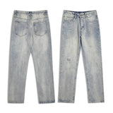 Men Jeans Straight Jeans Men's and Women's Retro Distressed Washed Loose Wide-Leg Pants
