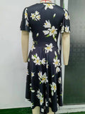 Women Evening Gown Sexy Casual V-neck Swing Printed Dress
