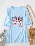 Summer Crew Neck Loose T-Shirt Bow Printing Loose