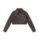 Women Jacket Zipper Cropped Leather Coat PU Leather Jacket