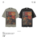 American vintage street T-shirt pure cotton retro men's and women's summer loose half sleeves