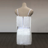 Women Evening Dress Sexy Tassel V-neck Strap Backless Bandage Evening Dress
