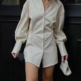 Women Dress Stripe Long Sleeve Shirt Skirt