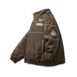 Unisex Winter Cotton Coat Winter Stand-up Collar Cotton-Padded Clothes Retro Biker's Wind Cotton Jacket
