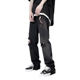 Men Jeans Ripped Jeans Men's Summer Loose Casual Pants Straight-Leg Pants