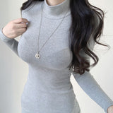Women Dresses Turtleneck Hip Skirt Long Sleeve Dress Skirt