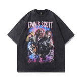 Men T Shirt Rapper Portrait Distressed Short-Sleeved T-shirt Men Hip Hop Retro Loose Half-Sleeved T-shirt
