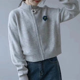 Women Knitwear Autumn and Winter Turtleneck Flower Sweater Loose Knitted Cardigan