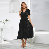 Women Date Dress Summer Puff Sleeve Dress V-neck Dress