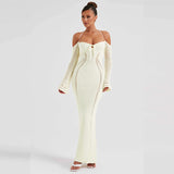 Women Dresses Spring Sexy Backless Lace up Slim Fit Hollow out Long Sleeve Dress