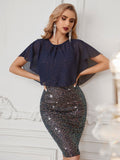 Women Evening Gown Sexy Strap Chiffon Sequins Dress