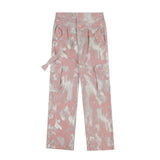 Men Sweatpants Tie-Dyed Long Pants Loose Camouflage Multi-Pocket Workwear Wide-Leg Pants