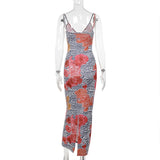 Women Dresses Summer Slim Fit Long Dress Sexy Leopard Strap Dress