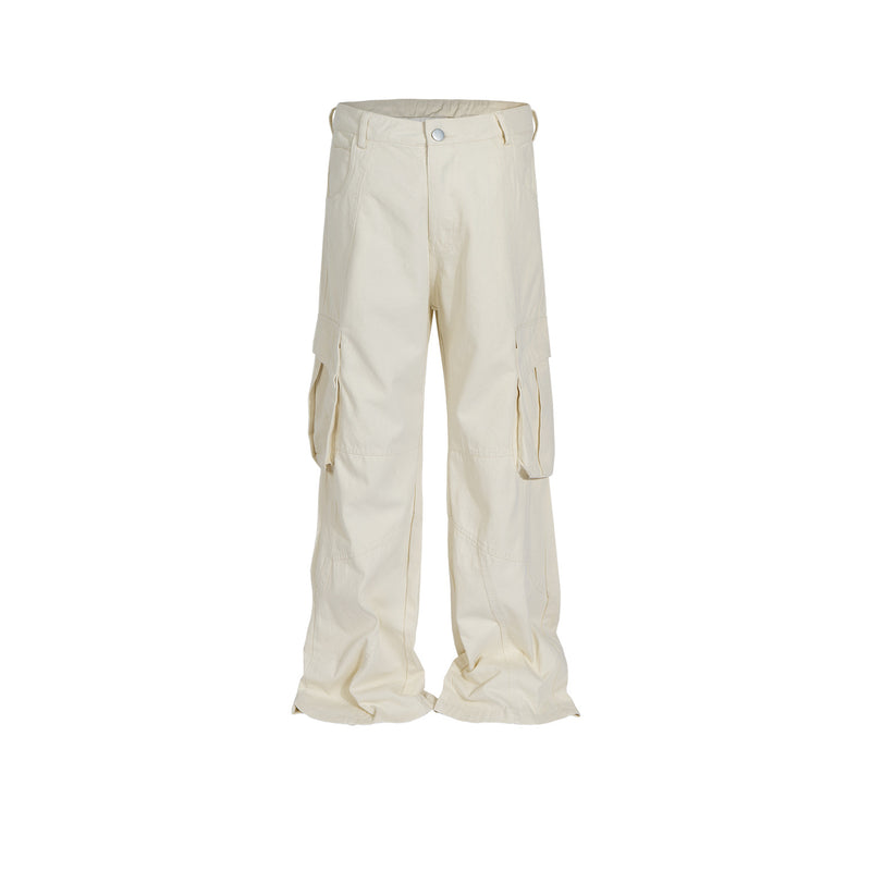 MIJKO Men's Vintage Pants Multi-Pocket Unisex Spliced Optional Wide-Foot Casual Pants