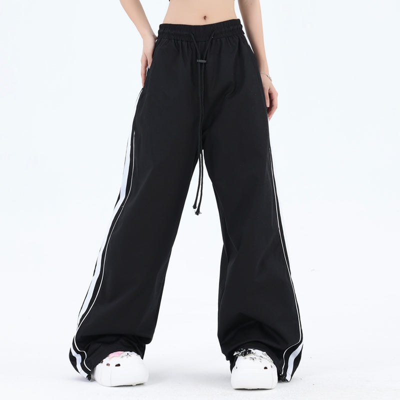 Men Sweatpants Side Striped Stitching Casual Trousers Men's Loose Straight Wide-Leg Pants