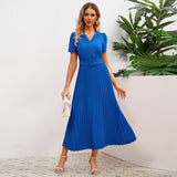 Women Date Dress Spring and Summer Sexy V-neck Pleated Dress