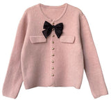 Women Knitted Cardigan Bowknot Decoration Knitwear Winter Loose round Neck Single-Breasted Cardigan