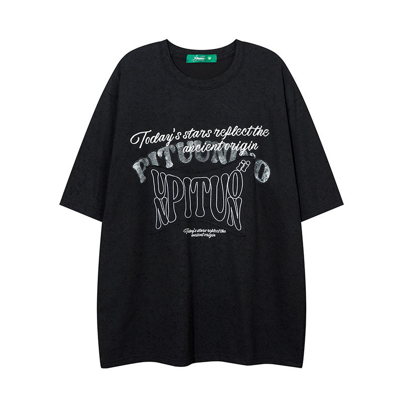 Men T Shirt Embroidered Distressed Short-Sleeved T-shirt
