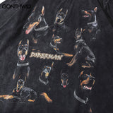 2024Oversize Distressed T Shirts Hip Hop Vintage Doberman