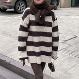 Women Knitwear Autumn and Winter Striped round Neck Sweater Loose Sweater