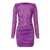 Women Dresses Winter Sexy Lace Backless Long Sleeves Sheath Dress