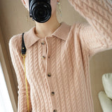 Women Knitted Cardigan Autumn and Winter Loose Lapel Knitted Cardigan Sweater Coat