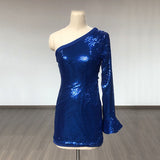 Women's Evening Dress Sequined Shoulder Long Sleeve Sexy Sheath Dress