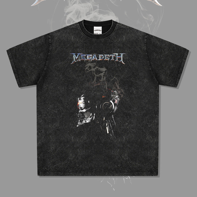 Men Vintage Rock Band T-Shirt Short Sleeve T-Shirt, Rock Band, Washed and Old