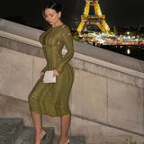 Women Dresses Winter Sexy Cutout Ripped Wool Long Sleeve Dress