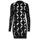 Women Dresses Autumn Hollow-out Long Sleeve round Neck Hip Bag Dress