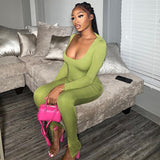 Women Jumpsuit Autumn U-Neck Slim-Fit Long Sleeve
