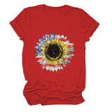 Sunflower Print Short Sleeve Casual Crew Neck T-Shirt Top