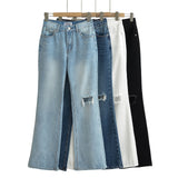 Women Pants Summer Hole Loose Denim Trousers