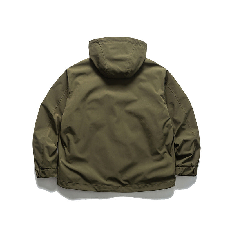 Unisex Winter Cotton Coat Velcro Decorative Hooded Cotton-Padded Coat Retro Warm Three-in-One Cotton-Padded Coat