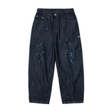 Men Jeans Vintage Primary Color Splash-Ink Wide-Leg Workwear Jeans