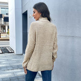 Women Knitted Sweater Autumn and Winter Leisure Women's Clothing Loose-Fitting Solid Color Long Sleeves High Collar Bottoming Sweater