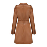 Red Leather Jacket Spring and Autumn Long Sleeve Leather Wind Coat