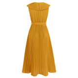 Women Date Dress Chiffon Pleated Dress Slim Fit Elegant Solid Color V-neck Dress