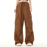 Men Sweatpants Workwear Wide-Leg Casual Pants Pleated Straight Loose Drawstring Ankle-Tied Trousers