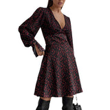 Women Dress Autumn Winter Retro Elegant Floral Dress