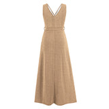 Women Date Dress Sexy Sleeveless V-neck Slit Slim Fit Long Dress