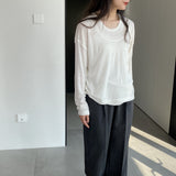 Women Knitted Two-Piece Set Spring Loose Sweater round Neck Vest Blouse Ab29
