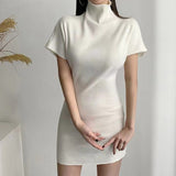 Women Dresses Turtleneck Short Sleeve Dress Skirt