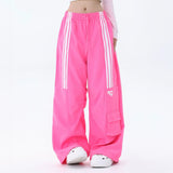 Men Sweatpants Casual Trousers Striped Stitching Ruffle Ankle-Tied Drawstring Sports Pants