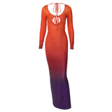Women Dresses Autumn Sexy Hollow Backless Lace-up Long Sleeve Dress